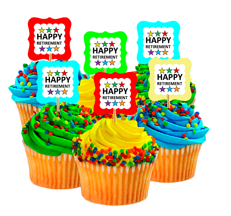 Happy Retirement Rainbow Back Cupcake Decoration Toppers -12pack