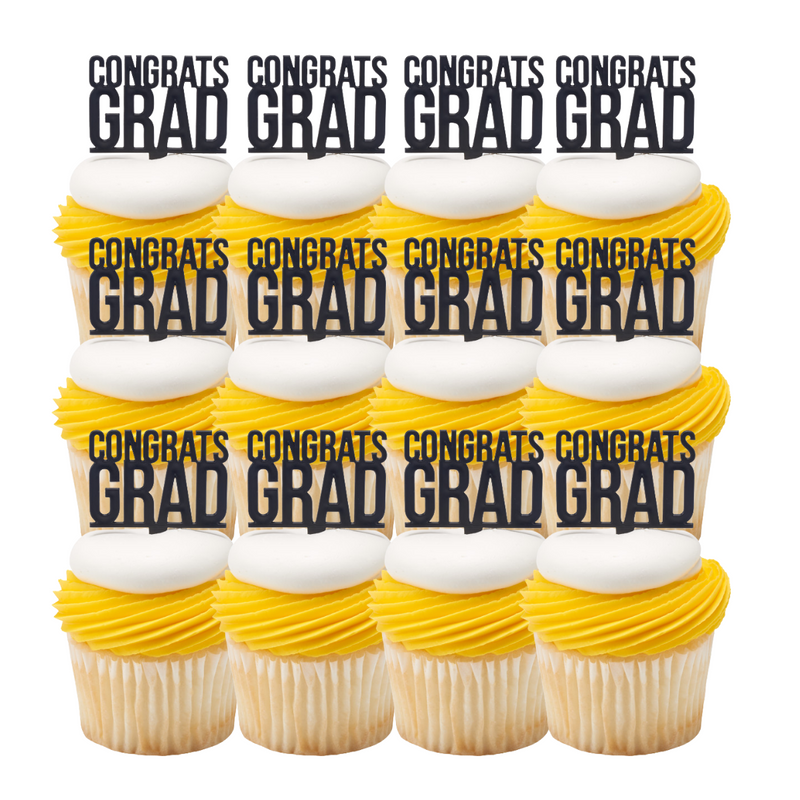 Black Congrats Grad Cake / Cupcake Decoration Picks -12ct