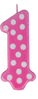 Pink Polka Dot Number One 1st Birthday Cake - Food Decoration Topper Candles