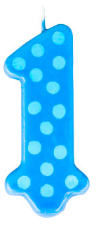Blue Polka Dot Number One 1st Birthday Cake - Food Decoration Topper Candles