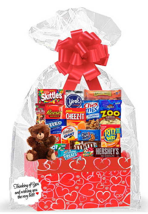 Red Hearts Valentines Day Thinking Of You Cookies, Candy & More Care Package Snack Gift Box Bundle Set