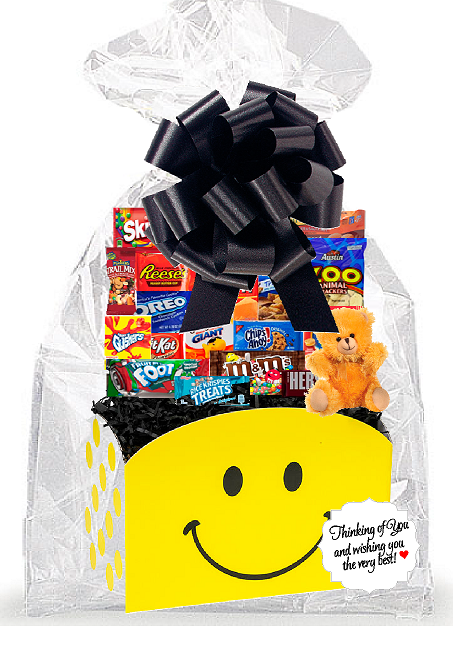 Smiley Face Emoji Thinking Of You Cookies, Candy & More Care Package Snack Gift Box Bundle Set