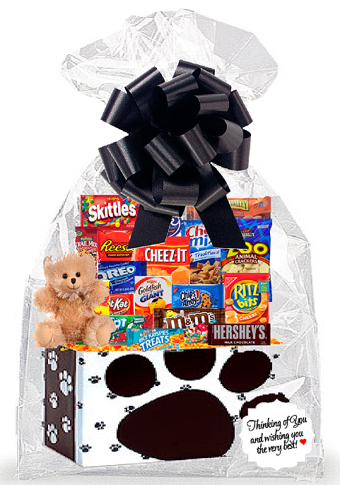 Paw Print Pet Lovers Thinking Of You Cookies, Candy & More Care Package Snack Gift Box Bundle Set