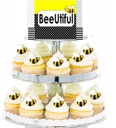 Cascading Cupcake Edible Sugar Bees with Photo Image and Ribbon