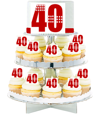 Red 40th Birthday  Edible Photo  & Edible Cupcake Decoration Toppers