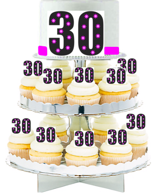 Celerbate 30 Pink & Black  Edible Photo  & Edible Cupcake Decoration Toppers