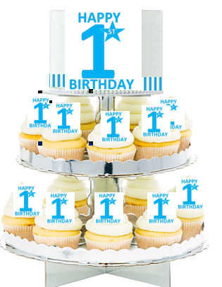 Happy 1st Birthday  Edible Photo  & Edible Cupcake Decoration Toppers  -Blue