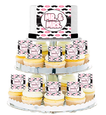Mr & Mrs Lips and Mustache  Edible Photo  & Edible Cupcake Decoration Toppers