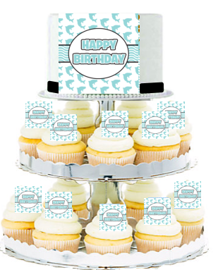 Shark Happy Birthday  Edible Photo  & Edible Cupcake Decoration Toppers