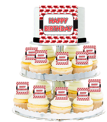 Happy Birthday FireTruck  Edible Photo  & Edible Cupcake Decoration Toppers