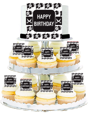 Happy Birthday Pirates  Edible Photo  & Edible Cupcake Decoration Toppers