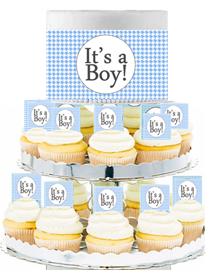 Its a Boy Houndstooth  Edible Photo  & Edible Cupcake Decoration Toppers