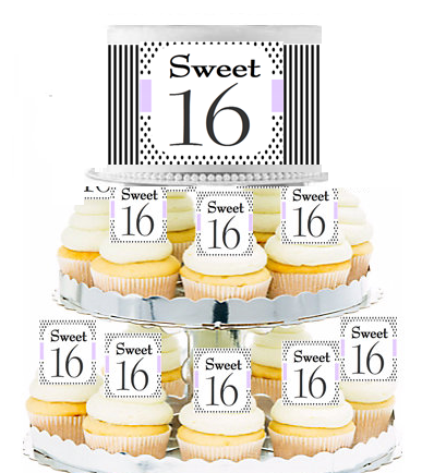 Sweet 16 Lavendar Stripes and Polka Dot  Edible Photo  & Edible Cupcake Decoration Toppers