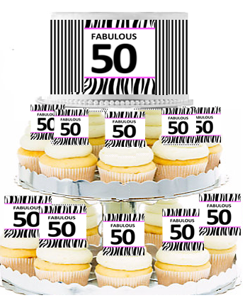 Fabulous 50 Pink Zebra  Edible Photo  & Edible Cupcake Decoration Toppers
