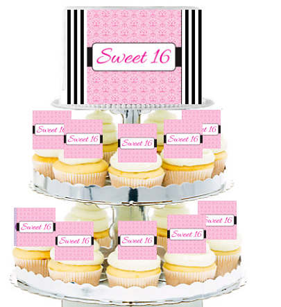 Sweet 16 Pink Girl  Edible Photo  & Edible Cupcake Decoration Toppers