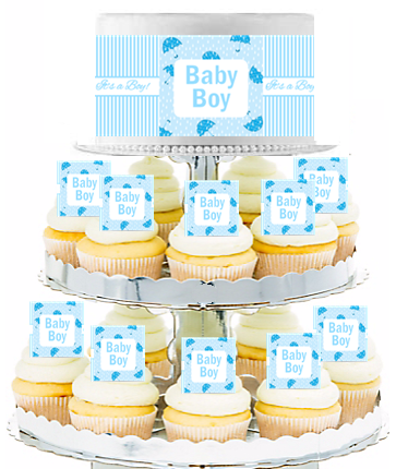 Baby Boy Umbrella Shower  Edible Photo  & Edible Cupcake Decoration Toppers