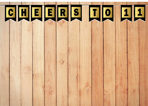 Cheers 11th Brithday Anniversary Black & Mettalic Gold Party Decoration Wall Bunting Banner