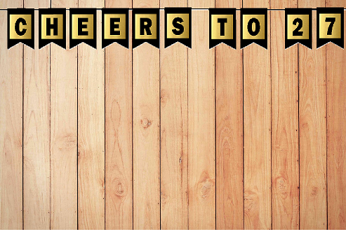 Cheers 27th Brithday Anniversary Black & Mettalic Gold Party Decoration Wall Bunting Banner
