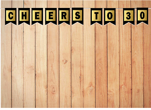 Cheers 30th Brithday Anniversary Black & Mettalic Gold Party Decoration Wall Bunting Banner