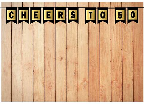 Cheers 50th Brithday Anniversary Black & Mettalic Gold Party Decoration Wall Bunting Banner