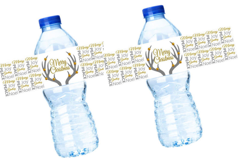 15ct Merry Christmas Deer Antlers Water Bottle Party Decoration Stickers - Labels