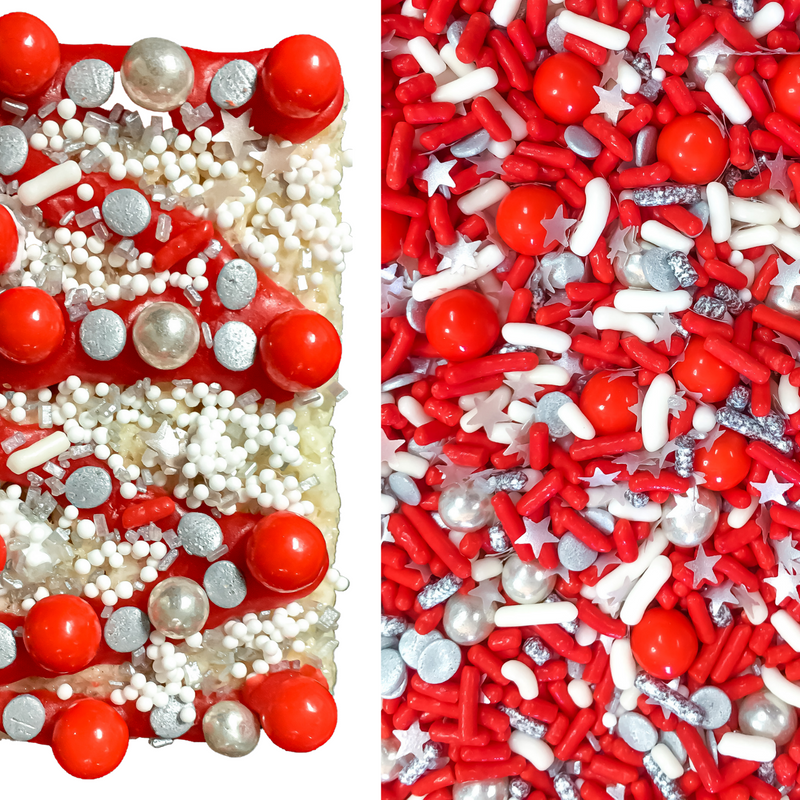 Red White Silver Elegant Chic Cupcake Cake Decoration Confetti Sprinkles Cake Cookie Icecream Donut Jimmies Quins 6oz