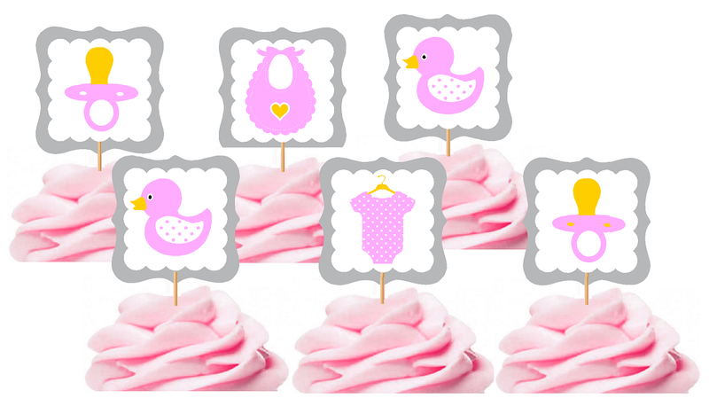 12pack Baby Duck Onesie Pink Cupcake Toppers Food Picks