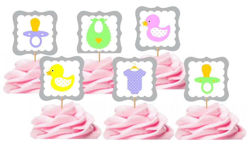 12pack Baby Girl Duck Pastel Cupcake Toppers Food Picks