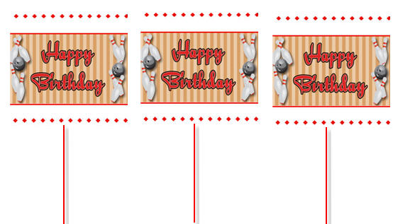 Bowling Happy Birthday Cupcake Picks -12pack