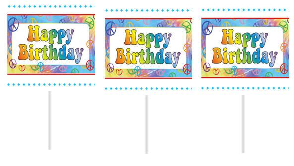 Peace Sign Happy Birthday Party Cupcake Picks -12pack