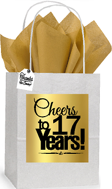 17th Cheers Birthday - Anniversary White and Gold Themed Small Party Favor Gift Bags Stickers Tags -12pack