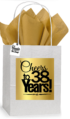 38th Cheers Birthday - Anniversary White and Gold Themed Small Party Favor Gift Bags Stickers Tags -12pack
