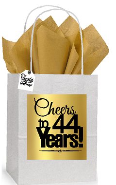 44th Cheers Birthday - Anniversary White and Gold Themed Small Party Favor Gift Bags Stickers Tags -12pack