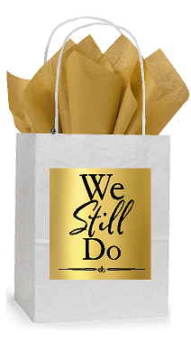 We Still Do White and Gold Themed Small Party Favor Gift Bags Stickers Tags -12pack