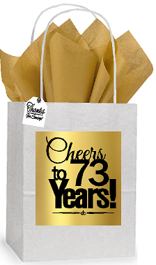 73rd Cheers Birthday - Anniversary White and Gold Themed Small Party Favor Gift Bags Stickers Tags -12pack