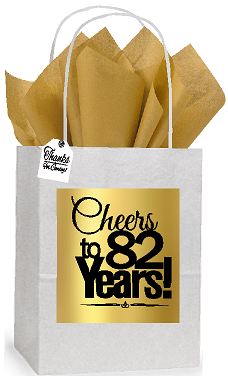 82nd Cheers Birthday - Anniversary White and Gold Themed Small Party Favor Gift Bags Stickers Tags -12pack
