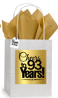 93rd Cheers Birthday - Anniversary White and Gold Themed Small Party Favor Gift Bags Stickers Tags -12pack