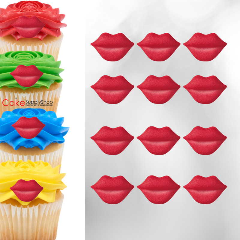 Lips Kisses Heart Edible Dessert Sugar Decorations For Cakes Cupcakes Cookies Donuts and More - 12ct