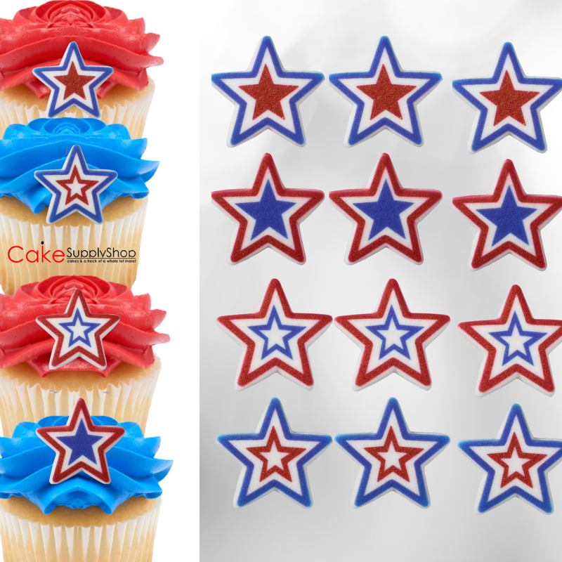 Large Patriotic Stars Edible Cake Cupcake Sugar Decorations 12ct