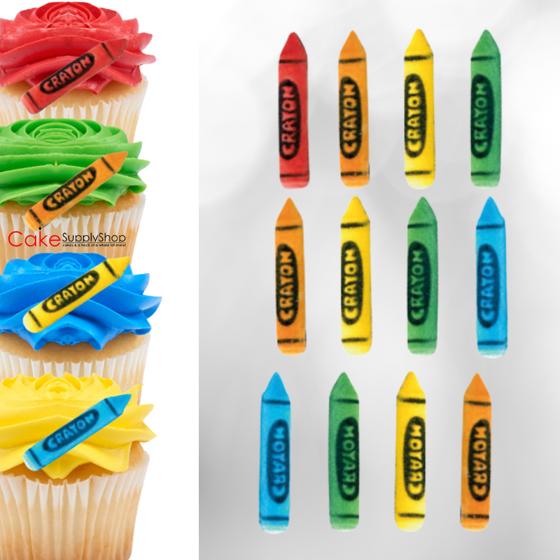 Crayons  2 1-8" Edible Cake Cupcake Sugar Decorations -12ct