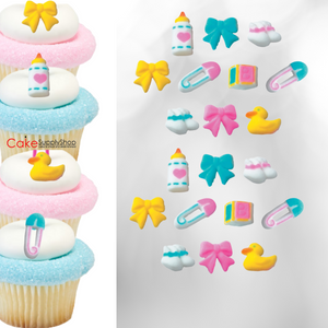 Deluxe Baby Assortment Edible Cake Cupcake Sugar Decorations -24ct