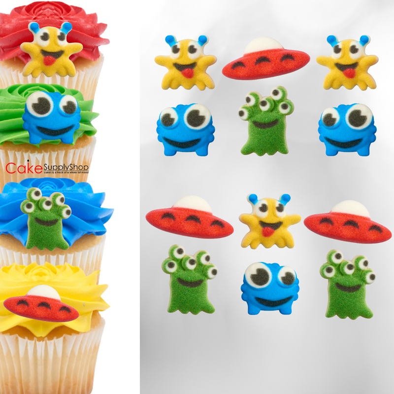 Alien Edible Cake Cupcake Sugar Decorations -12ct