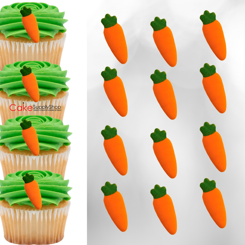 Medium Carrot Edible Dessert Toppers Cake Cupcake Sugar Icing Decorations -12ct