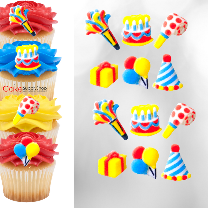 Mini Birthday Edible Dessert Toppers Cake Cupcake Sugar Icing Decorations -12ct