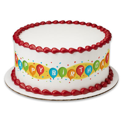 Happy Birthday Balloons Primary Colors Birthday Peel  & STick Edible Cake Topper Decoration for Cake Borders