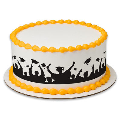 Hats Off Silhouette Black & White Caps Birthday Peel  & STick Edible Cake Topper Decoration for Cake Borders