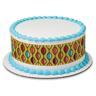 Modern Fall Leaf Pattern Birthday Peel  & STick Edible Cake Topper Decoration for Cake Borders