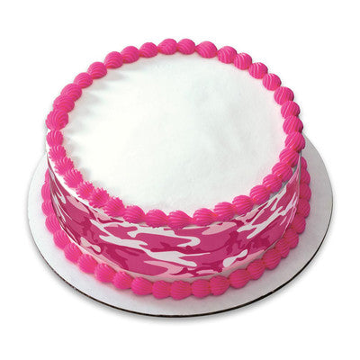 Pink Camo Birthday Peel  & STick Edible Cake Topper Decoration for Cake Borders