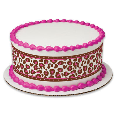 Pink Cheetah Animal Print Birthday Peel  & STick Edible Cake Topper Decoration for Cake Borders