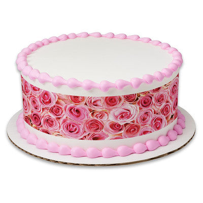 Pink Roses Flowers Floral Birthday Peel  & STick Edible Cake Topper Decoration for Cake Borders
